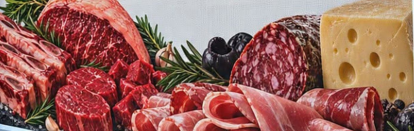 Cortes de carne, salame, jamón crudo y queso